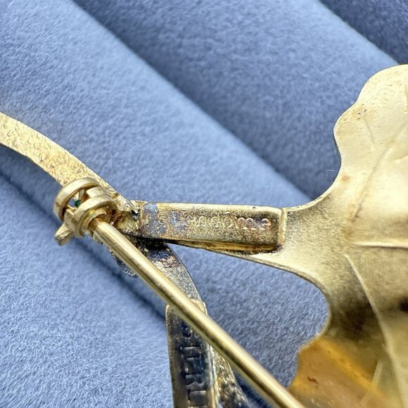 Vendome Brooch Sterling Silver Gold Vermeil Flower Floral Red Signed 3" Pin - Picture 10 of 12